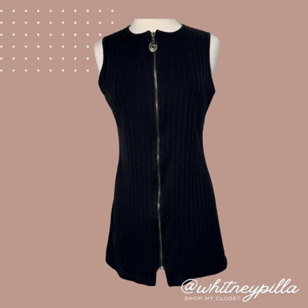 3/$20 Dotti Black Sleeveless Front Zipper Ribbed Top or Mini dress Women's M